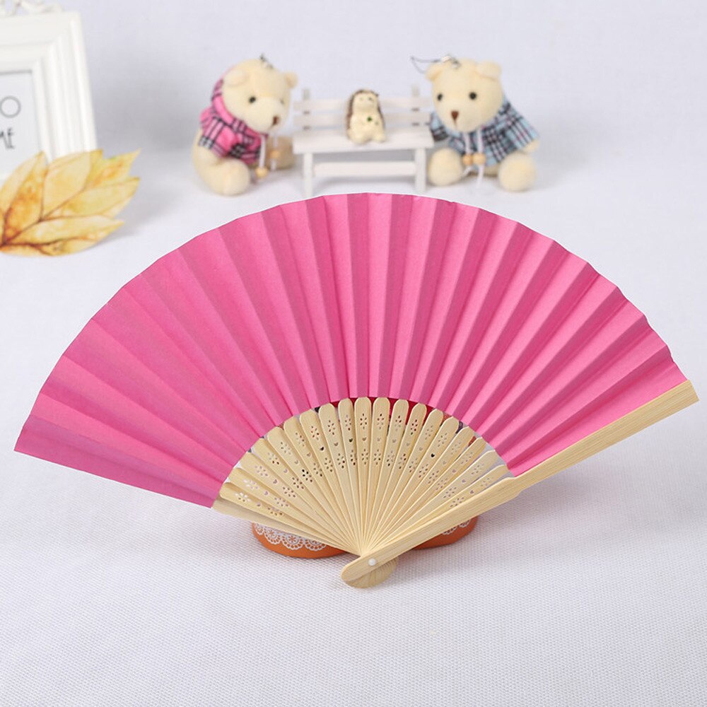 Folding Paper Fan Pattern Folding Dance Wedding Party Lace Silk Folding Hand Held Solid Color Fan #50g
