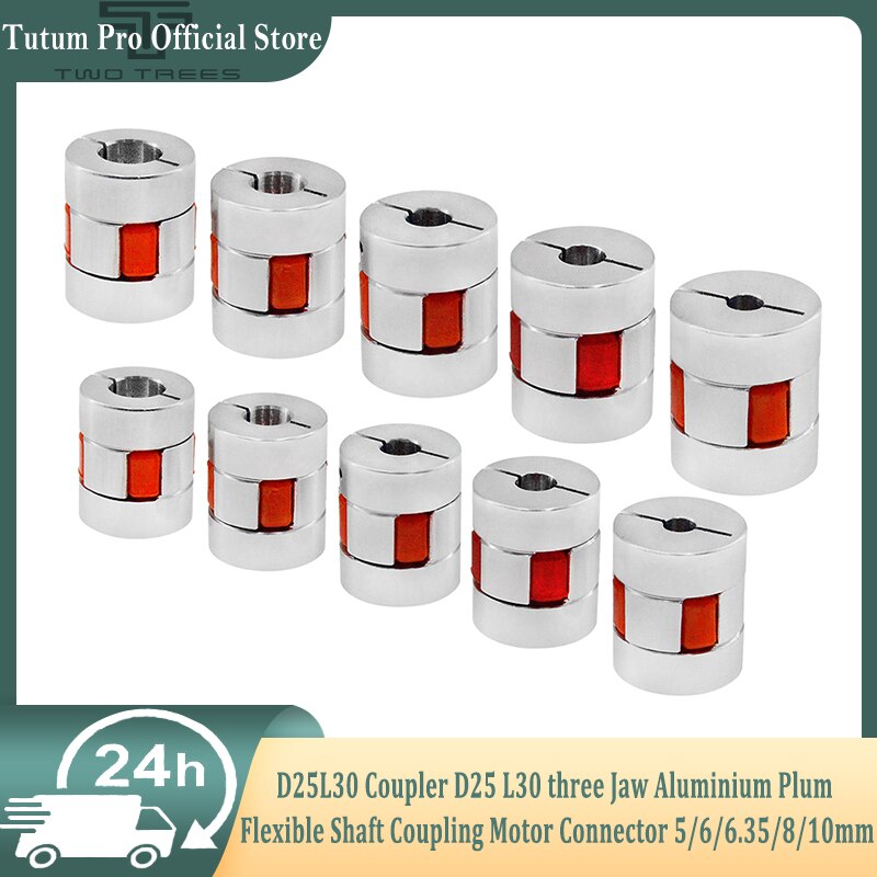 D25L30 Coupler D25 L30 three Jaw Aluminium Plum Flexible Shaft Coupling Motor Connector Flexible Coupler 5/6/6.35/8/10mm