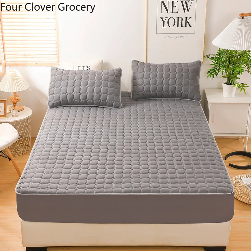 Optics-Drap-housse élastique matelassé pour lit double, housse de matelas douce et respirante, housse en lin avec poche profonde