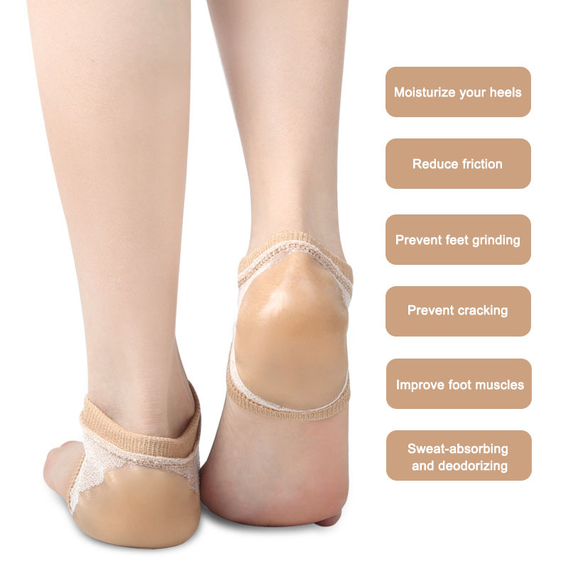 Protector de talón de silicona de Gel, almohadillas para el talón, copas para el talón, soporte para fascitis Plantar, cuidado de los pies, cojín de reparación de la piel, calcetines de medio yarda