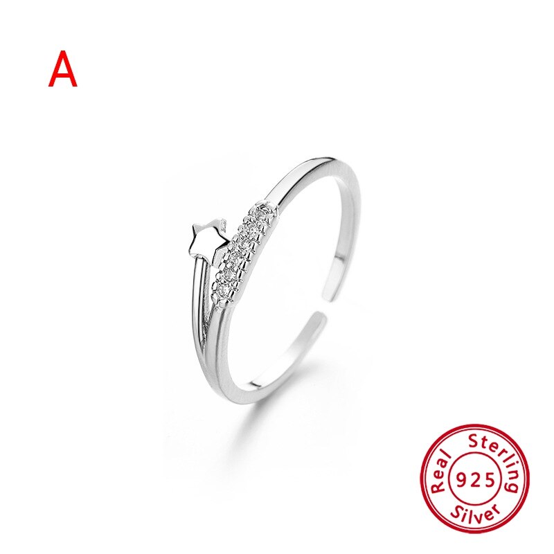Conjunto de anillos de plata 925 para mujer, sortijas ajustables de lujo, minimalistas, a la , amuleto de amante, de joyería fina: A