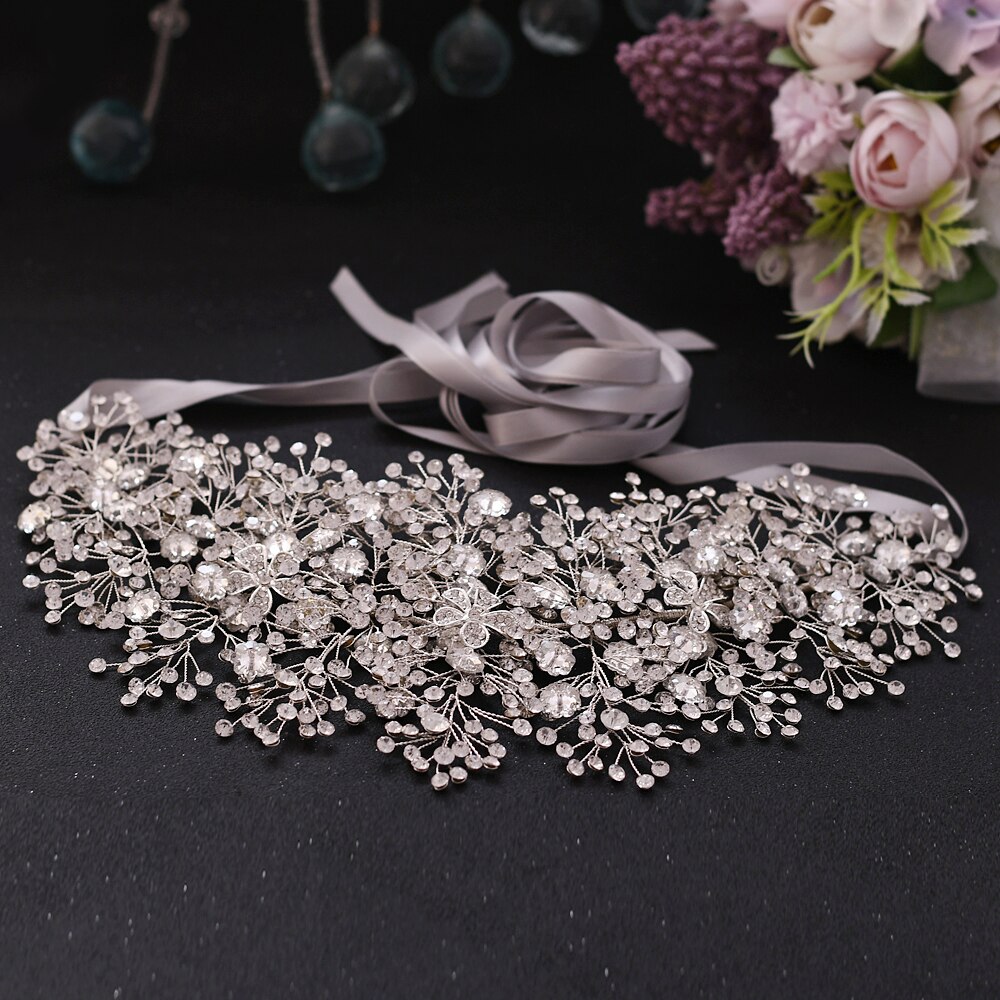 Trixy sh240 acessórios de vestido de casamento prata strass cintos para as mulheres floral faixa nupcial acessórios para vestido de noite: gray ribbon