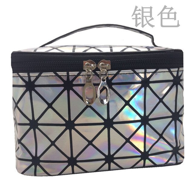 Multifunctional geometric cosmetic bag Women Leather waterproof cosmetic makeup bag travel organizer for toiletry bag: 3