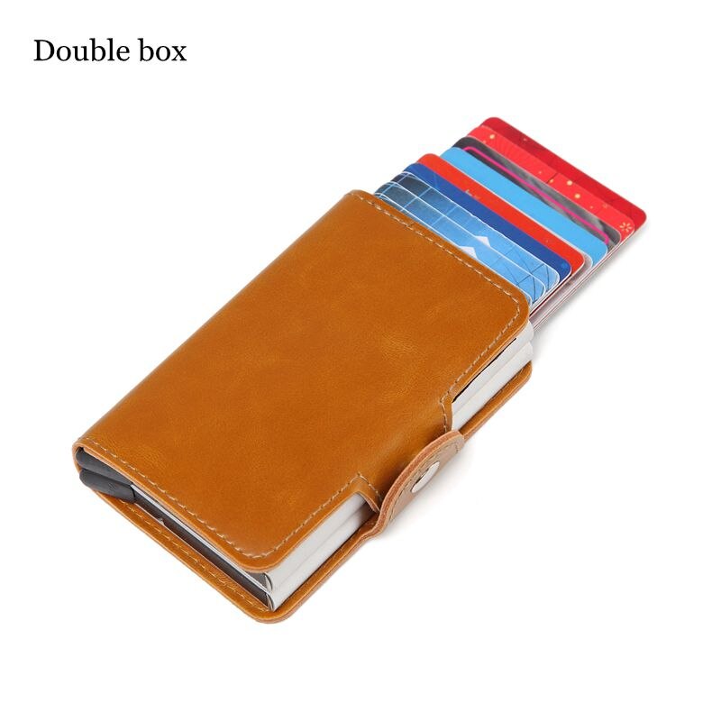 Women Rfid Wallet Metal Case Aluminum Double Box Leather Credit Card Holders for Men Slim Anti Protect Travel ID Cardholder: Double yellow