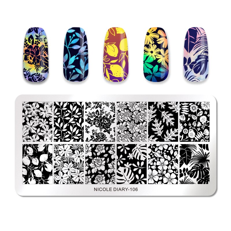 Nicole dagboek rechthoekige nagelstempelplaten roestvrij staal bloemen zomer strand afbeelding sjablonen nail art sjablonen gereedschap: 46774