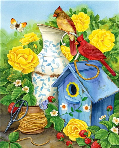 AZQSD Unframe peinture pour travaux manuels par numéros sur toile fleur Dewcor pour la maison peinture à l'huile par numéros ensemble oiseaux peint à la main