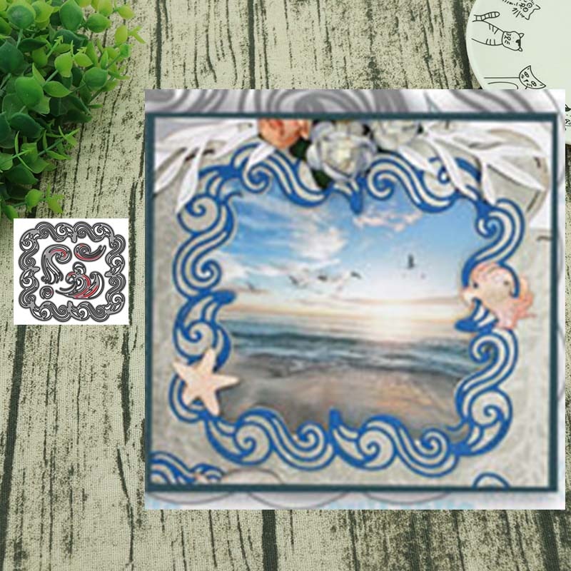 Troqueles de corte de Metal con marco de ola marina, corte de álbum de recortes, artesanías de papel, tarjetas perforador de hecho a mano, cortador decorativo