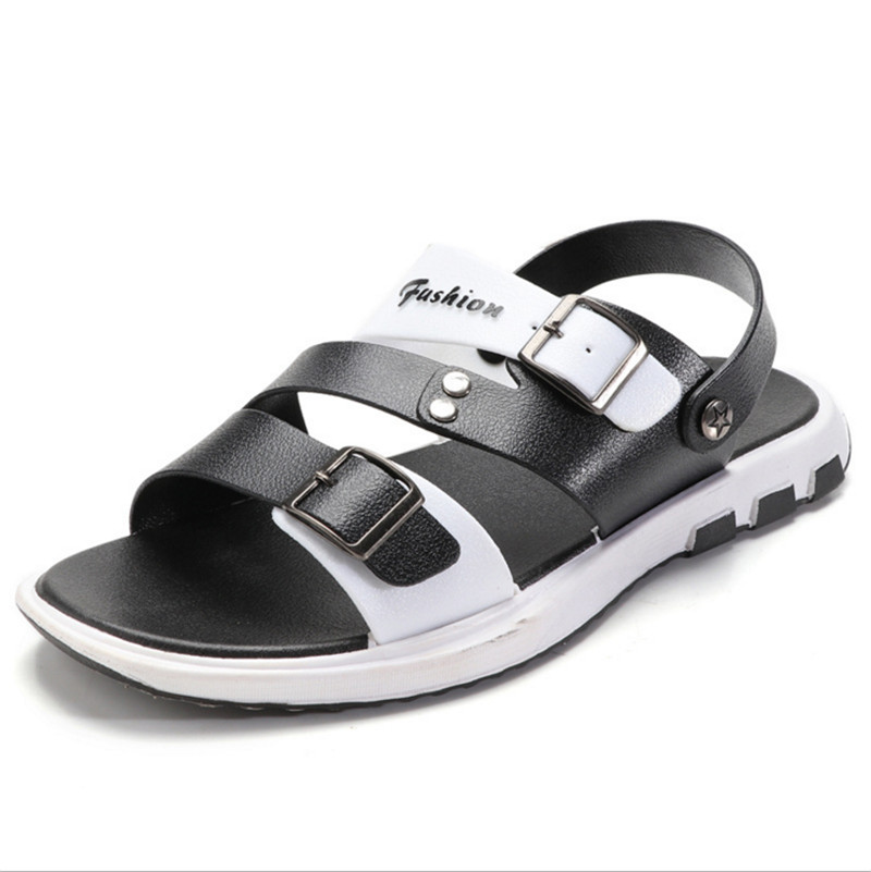 Menn sko tøfler herre ordtrykk utendørs strand flip flops myk flat plattform mannlige sandaler og tøfler fritidssko: Svart / 43