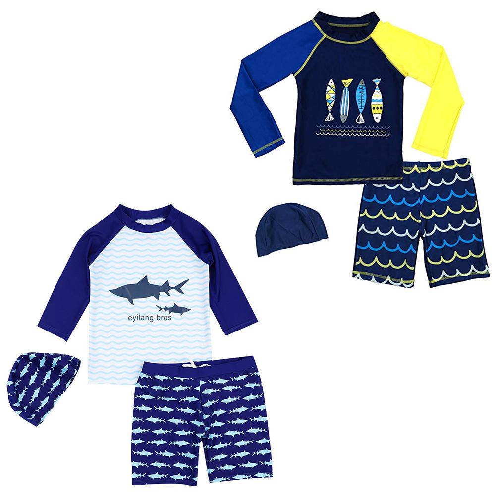 Børns rash guard badedragter split type lange ærmer top shorts forårs badedragt tegneserie print soldragt badetøj sæt fo