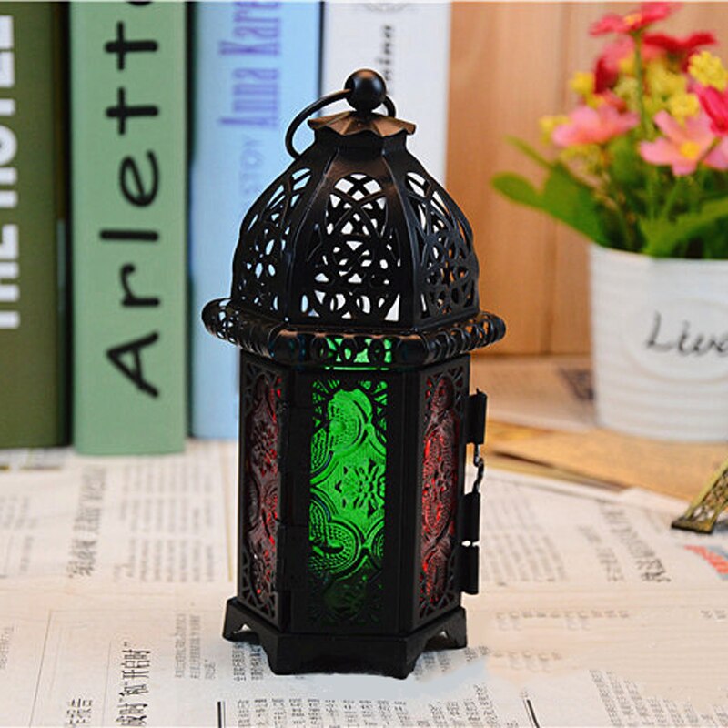 Negro/Blanco farol marroquí té luz vela titular caja colgante decoración: Black