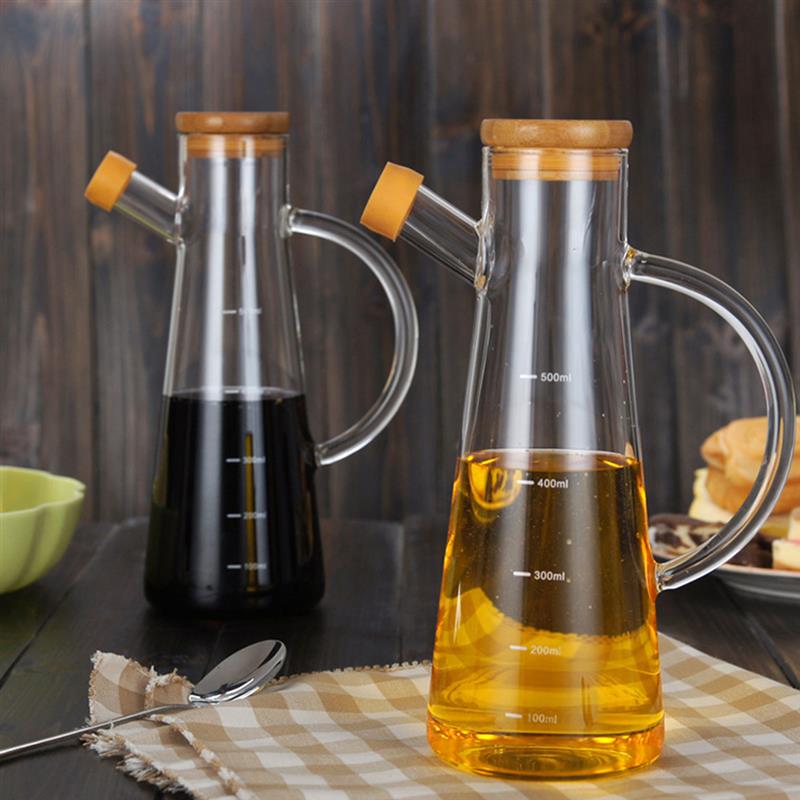 High Borosilicate Glass Olive Oil Vinegar Pot Dispenser Bottles Vinegar Can Cruet Storage With Handle And Lid Oil Bottle