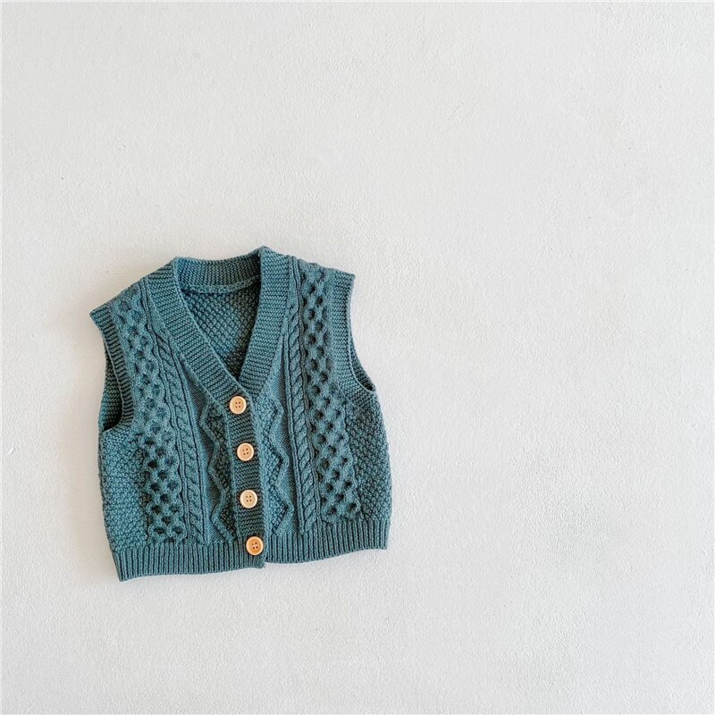Lente Baby Kleding Effen Kleur Mouwloze Baby Boy Knit Vest Mode Schattige Baby Meisje Vest Jas: Blue / 3T