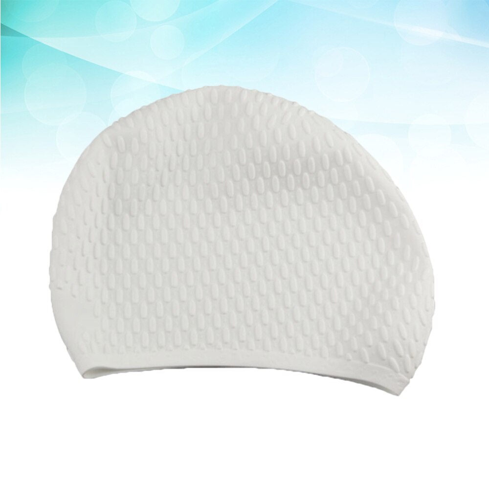 Useful Silicone Swimming Cap Practical Waterproof Swim Pool Hat Long Hair Ear Protection Swim Caps for Female (White)