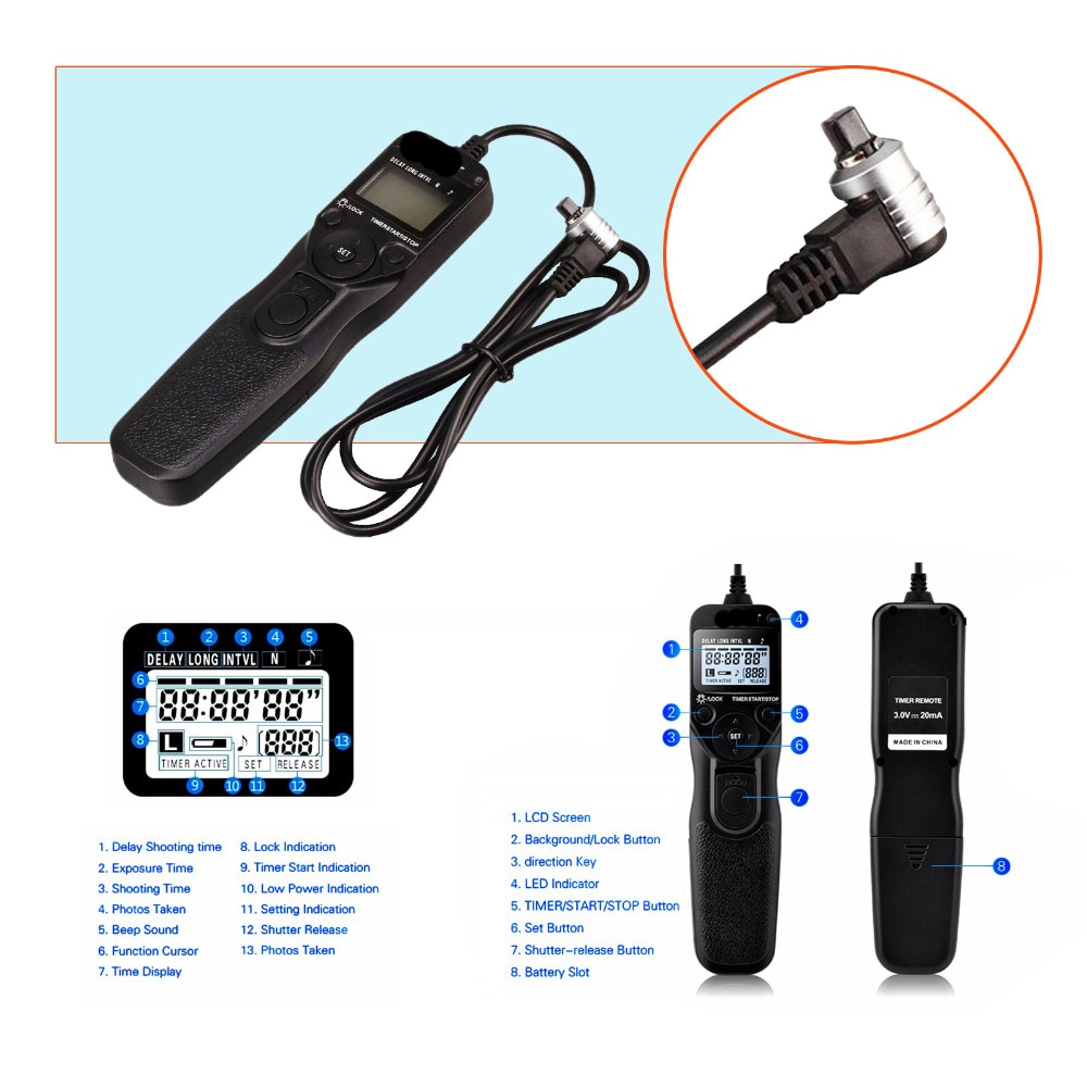 SHOOT TC RS-80N3 DMW-RS1 LCD minuterie minuterie à distance déclencheur pour Canon 70D 5D3 5D4 7D2 7D 1DS 6D2 60D caméra