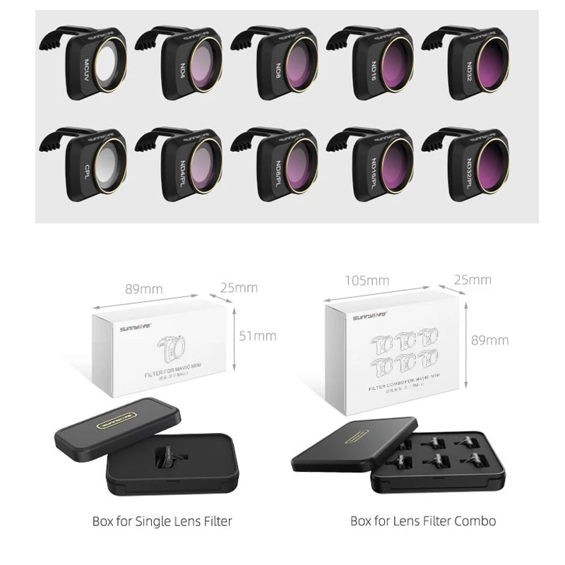 Drone Lens Filter for DJI Mavic MINI 1/2 Filters Mix Set UV ND CPL 4/8/16/32 NDPL Camera Lens Sunhood Protector Accessories