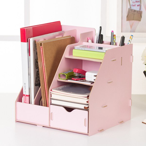 Houten Bureau Organizer Lade Trays Office Desktop Organisatoren Bestand Houders Kantoorbenodigdheden 4 Tier 6 Vakken (Roze)