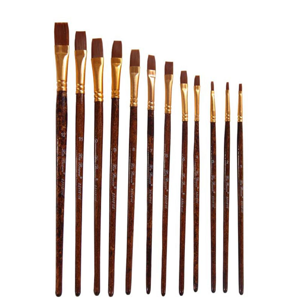 12Pcs Oil Watercolour Drawing Art Painting Drawing Brush Art Supplies Painting Craft Artist Paint Brushes Set: flat peak