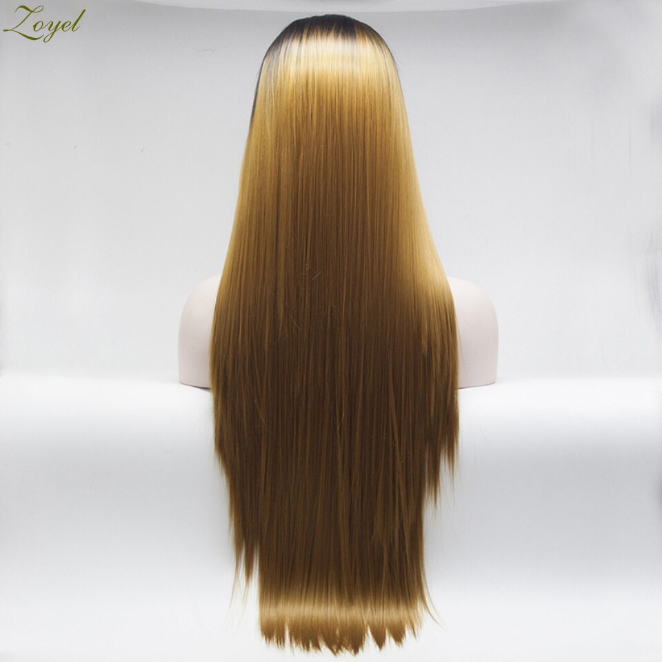 Zoyel Traight 1b/27 Ombre Synthetisch Haar Pruik Voor Vrouwen 2 Kleur Honing Blonde Lace Front Fiber Pruiken Natuurlijke haarlijn