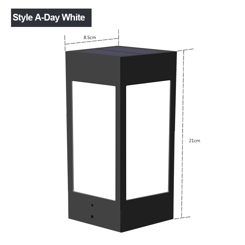 Solar Column Courtyard Light Garden Villa Square Head Sun Power Outdoor Led Lamp Waterproof Rural Landscape for Gate Street: Style A Day White
