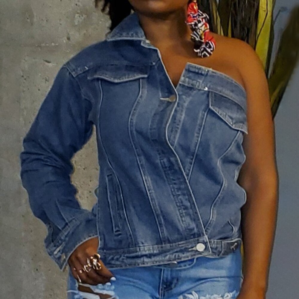 Kvinders kausal lange ærmer vask nødlidende jean denim cowboyjakke solid jeansjakke blå frakker kvindelig overtøjsfrakke efterår: L