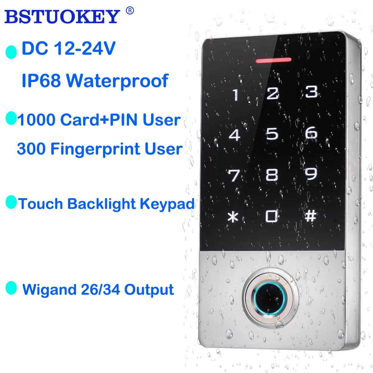 Standalone Door Lock IP68 Waterproof Fingerprint Access Control Fingerprint RFID Card Reader Door Entry Keypad 10000 user