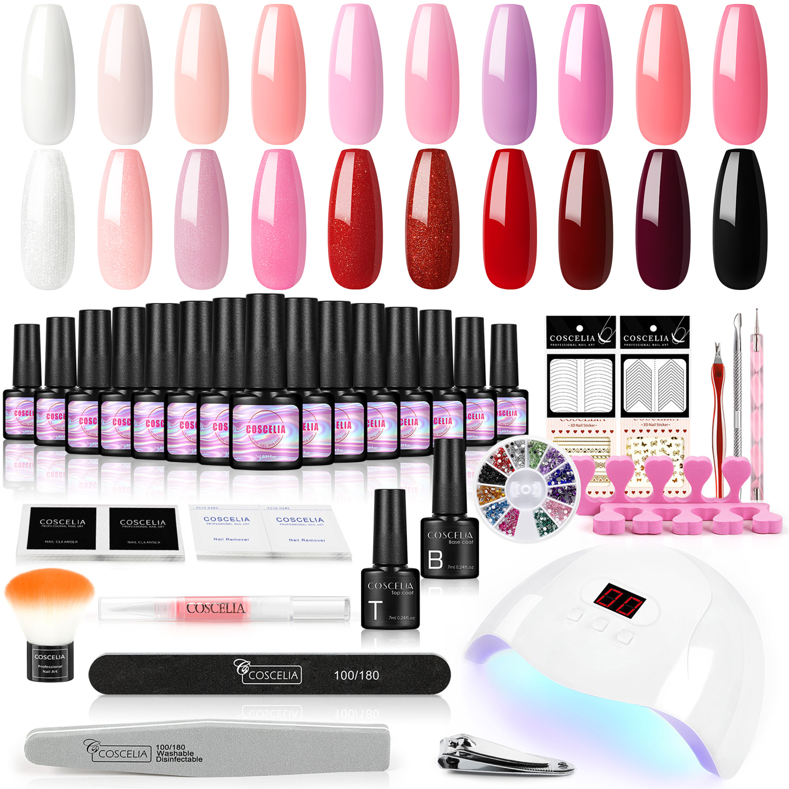 COSCELIA-Juego de esmaltes en Gel para uñas, conjunto de manicura con lámpara LED UV, barniz híbrido semipermanente, herramientas de para decoración de uñas kit uñas semipermanente con lampara with torno uñas: 20pcs Set 02