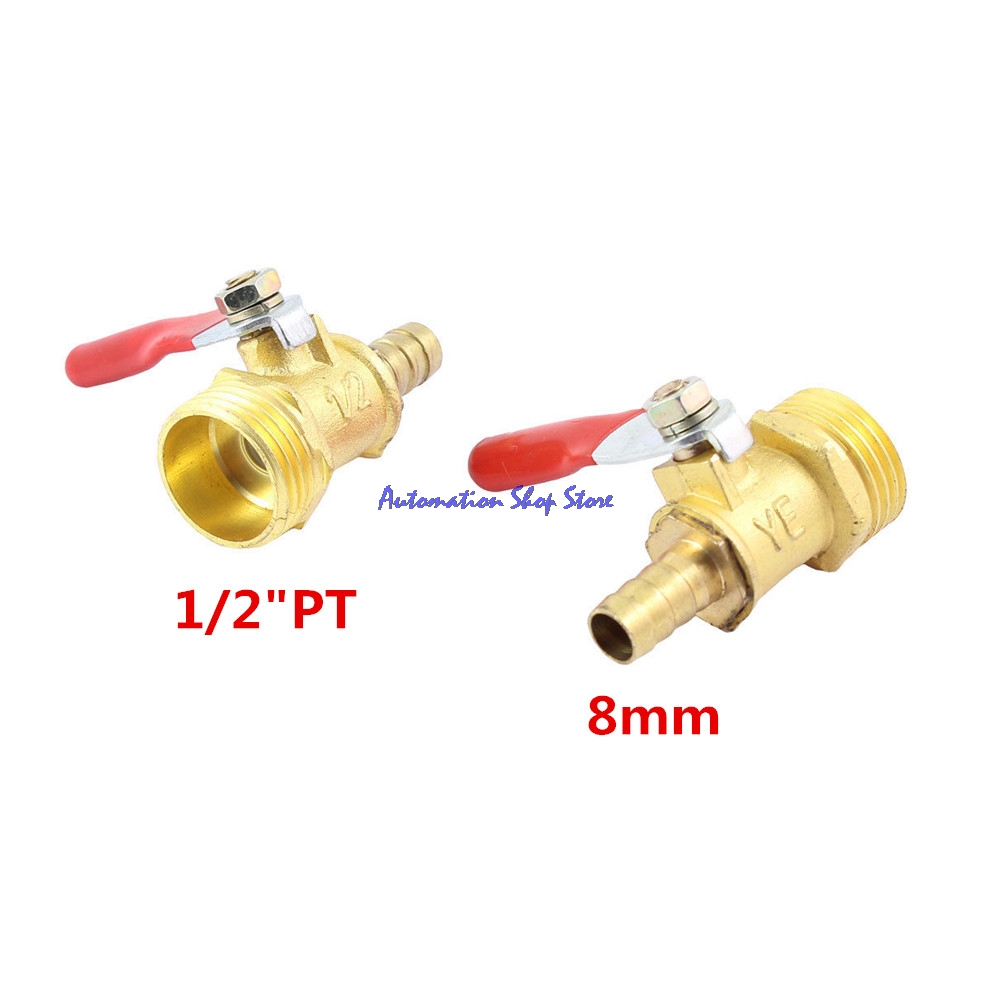 1/2 "Pt Man Discussie Aan 8Mm Slang Barb Red Deurkruk Messing Kogelkraan