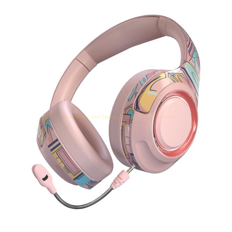 Wireless Gaming Headsets with Detachable Noise Cancelling Microphone Bluetooth-compatible Wireless Gaming Headphones: Pink