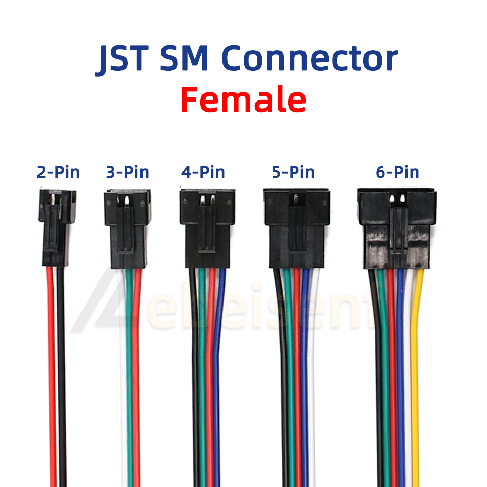 2 3 4 5 6- pinner ledet-stripe jst sm-kontakt hann- eller hunnadapterplugg jst-kontaktterminal med 15cm 22 awg-ledning til lysstripe