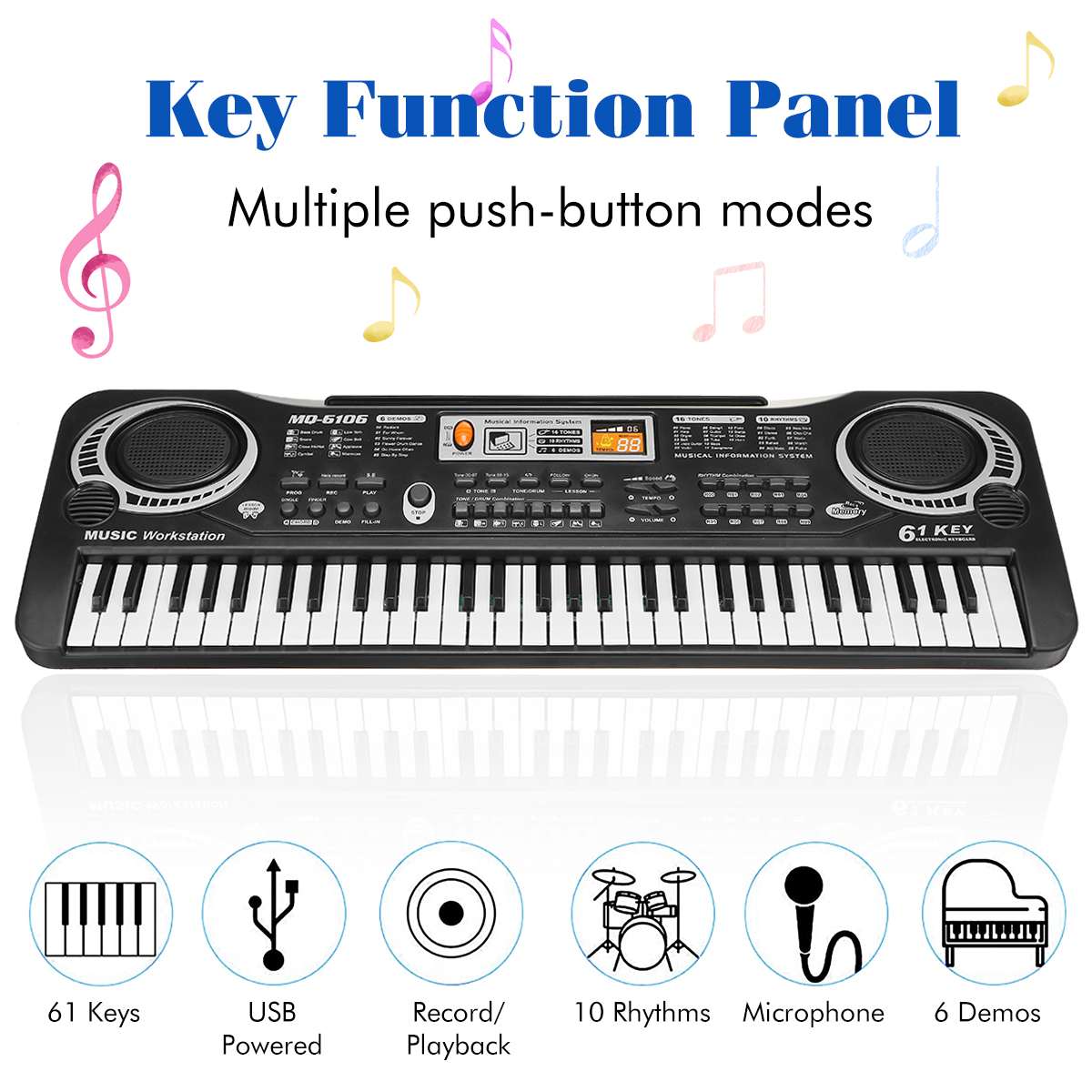 61 Keys Digital Music Electronic Keyboard Electric Piano Standard Keyboard with Microphone Wonderful Music Intelligence Toys