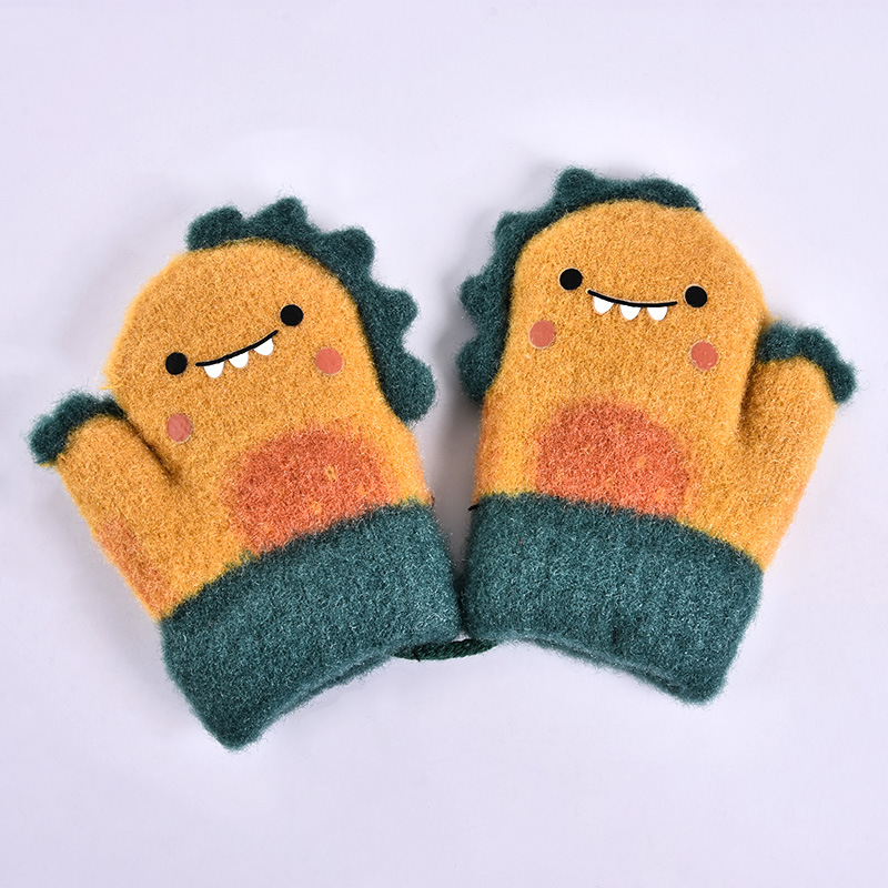 Manoplas de piel de conejo para niños, mitones de punto gruesos y cálidos para bebés de 1 a 6 años, guante de invierno con cuello colgante, guantes suaves para bebés: yellow