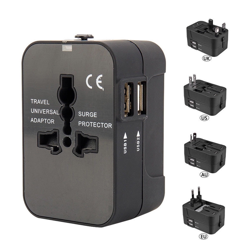 World Wide Universal Travel Adapter Us/Eu/Uk/Au Multi Plug Charger Met Dual Usb 2 Poorten