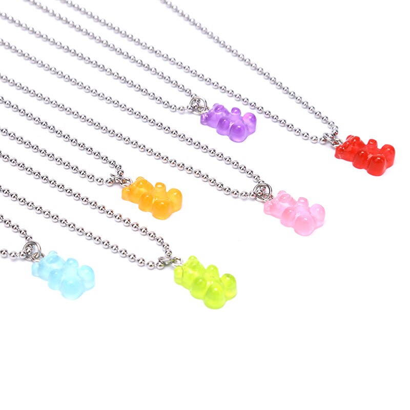 7 Color Titanium Steel/Alloy Handmade candy color Cute Judy Cartoon Bear charm Necklace For Women Girl Daily Jewelry Party