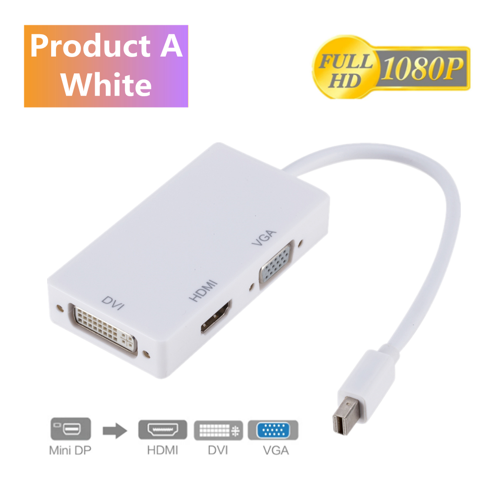 Grwibeou 3 w 1 Mini DP DisplayPort na HDMI VGA DVI Adapter Mini DP konwerter kabla dla MacBook Pro Air Mini DisplayPort: Product A White