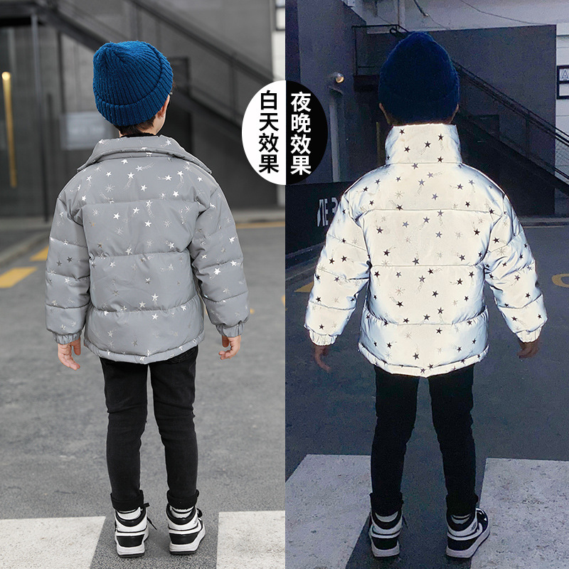 Moda per bambini giacca imbottita in cotone riflettente per bambini ragazzi stampa di tendenza capispalla imbottita tuta da snowboard per cappotto corto caldo spesso per adolescenti