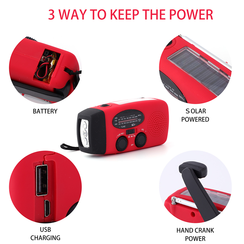 Radio awaryjne 2000 mAh ze światłami LED Radio USB Lampa do ładowania słonecznego Podróż na zewnątrz Przenośne radio FM/AM z możliwością ładowania