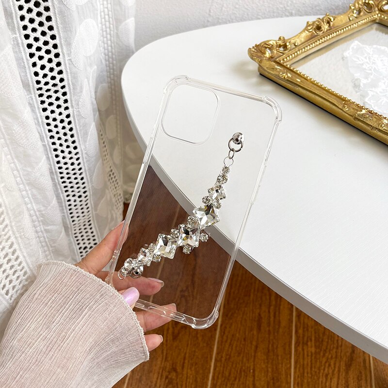 Qianliyao Strass Ketting Telefoon Case Voor Iphone 12 Mini 11 Pro Max 7 8 Plus X Xr Xs Se gevallen Armband Clear Bescherm Cover: For iphone X or XS