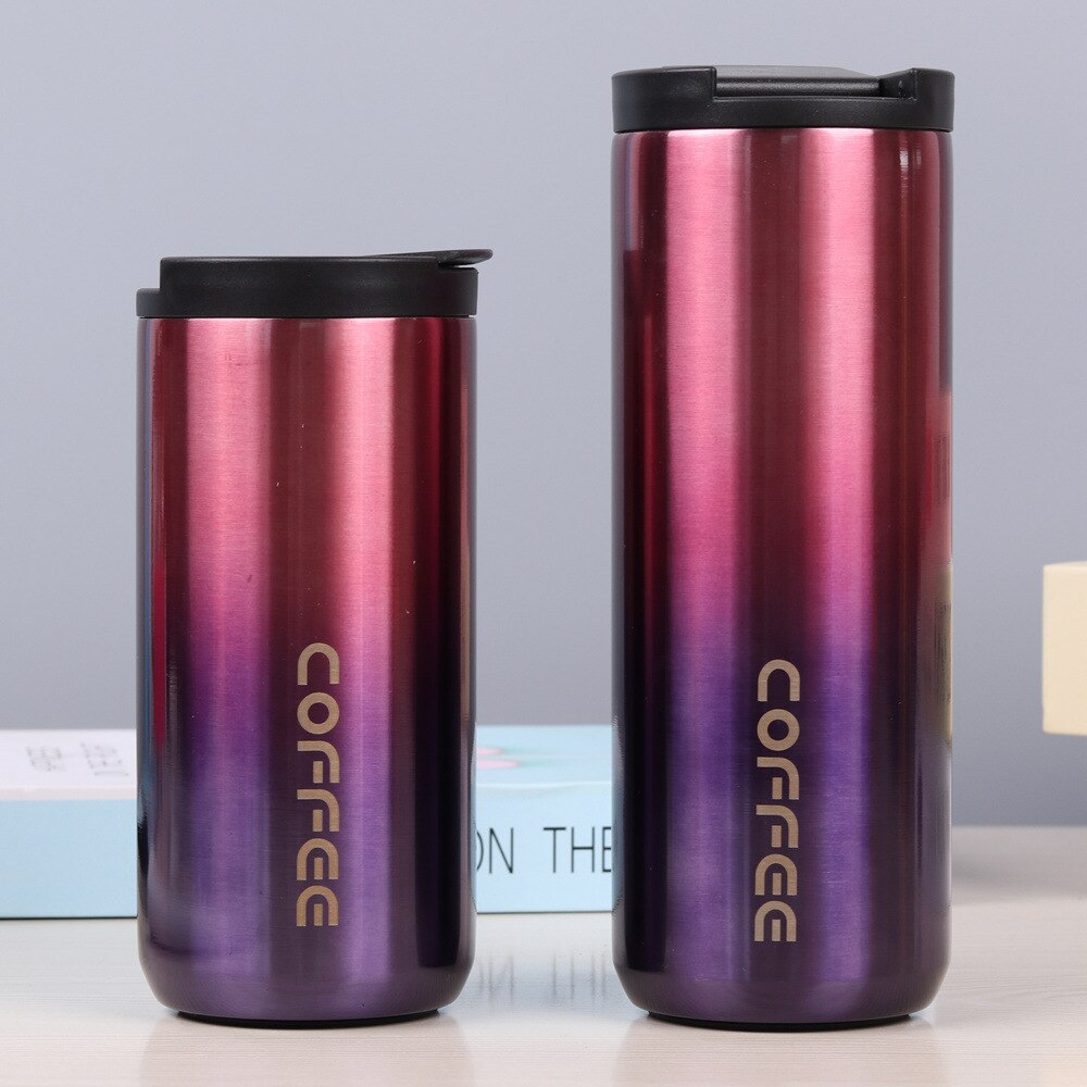 Taza de café de acero inoxidable para hombre, frasco de vacío Simple de Color degradado, a la , para oficina, práctica taza recta, novedad, , 304: 350ml / Rojo
