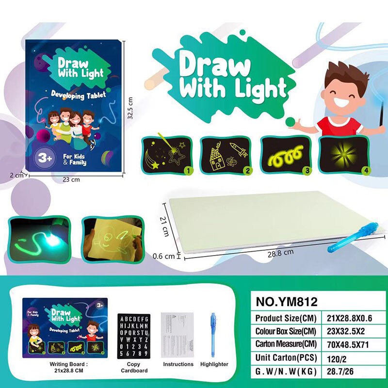 Big Size Verlichten Tekentafel Licht In Dark Kinderen Kids Verf Speelgoed Diy Educaitonal Jongen Meisje Speelgoed: A4