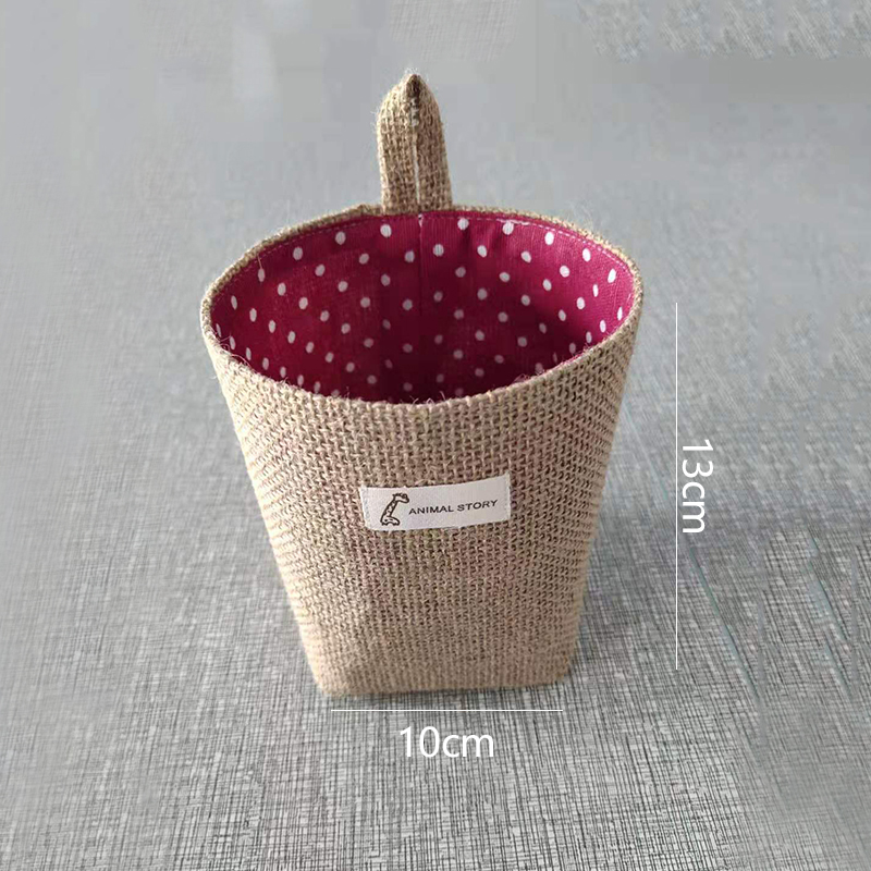 Hanging Storage Basket Jute Cotton Linen Pocket Storage Box Small Sack Sundries Organizer Cosmetic Organizer Home Decor: As picture7