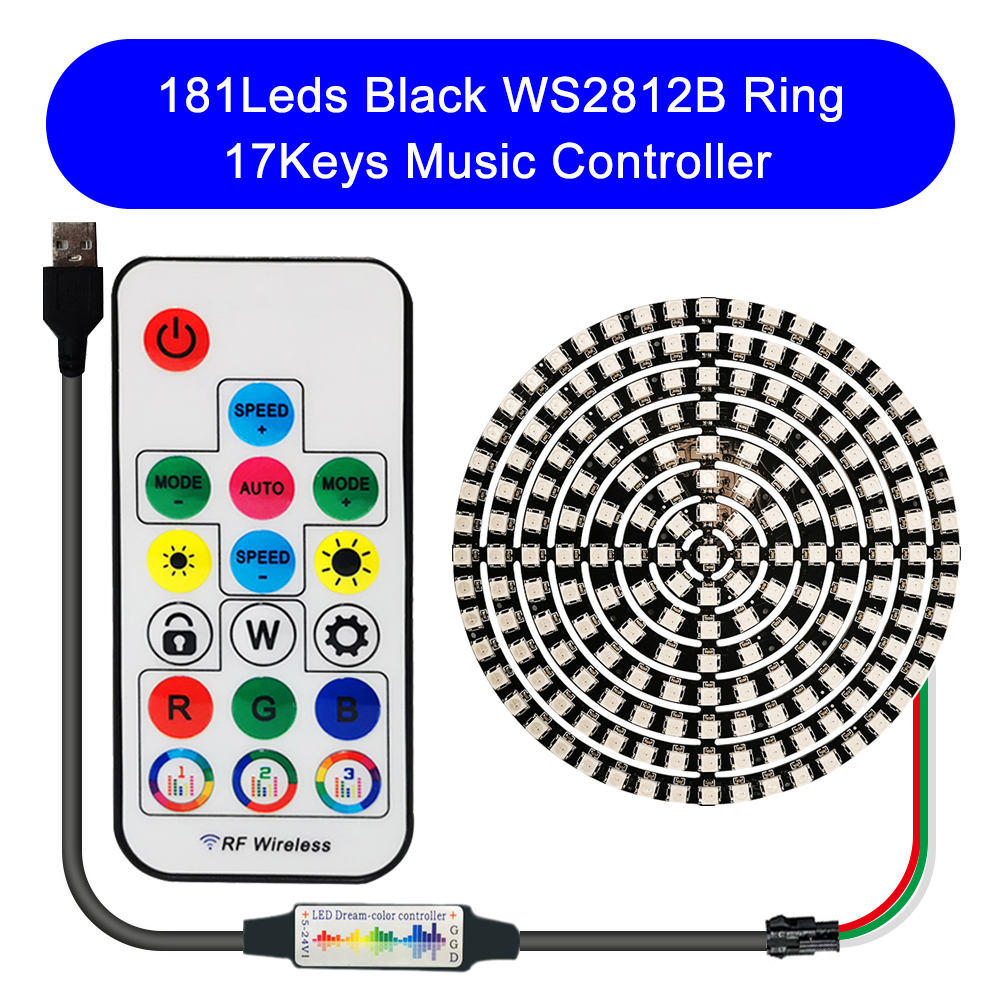 DC5V WS2812B DIY LED Ring 8 to 241 Pixels 5050 RGB Individually Addressable WS2812 Round Modules With 17Keys Music RF Controller: Pink