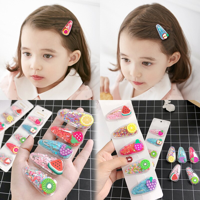 3/5 stuks schattige bb-clips voor kinderen in de vorm van een haarspeld in de vorm van drijfzand en fruit, haaraccessoires voor meisjes