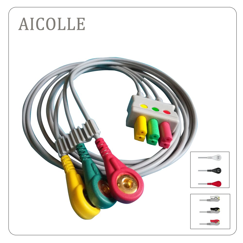 Compatibel Mindray Mec1000 Pm7000 Patiënt Monitor 6pin Connector 3 Leadwire Sanp Clip Ecg-kabel