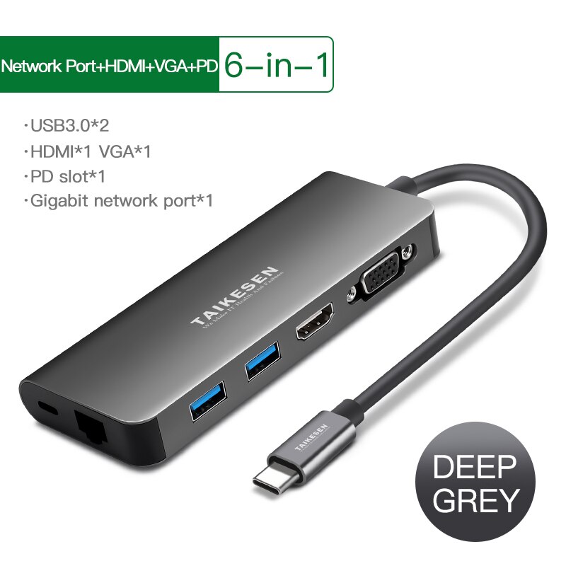 USB 3.1 Type-C Hub To HDMI Adapter 4K Thunderbolt 3 USB C Hub with Hub 3.0 TF SD Reader Slot PD for MacBook Pro/Air/Huawei Mate: HDMI VGA RJ45 6in1