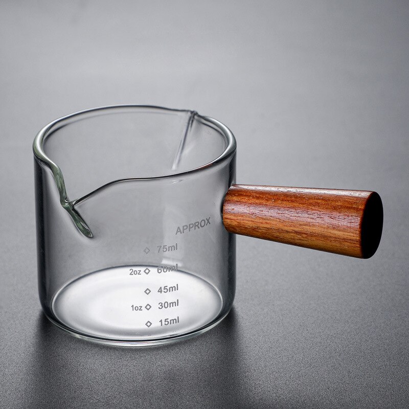 Hittebestendig Glas Meten Dubbele Mond Fles Koffie Aandelen Pot Huis Glas Kleine Melk Cup Houten Handvat Kitchentools