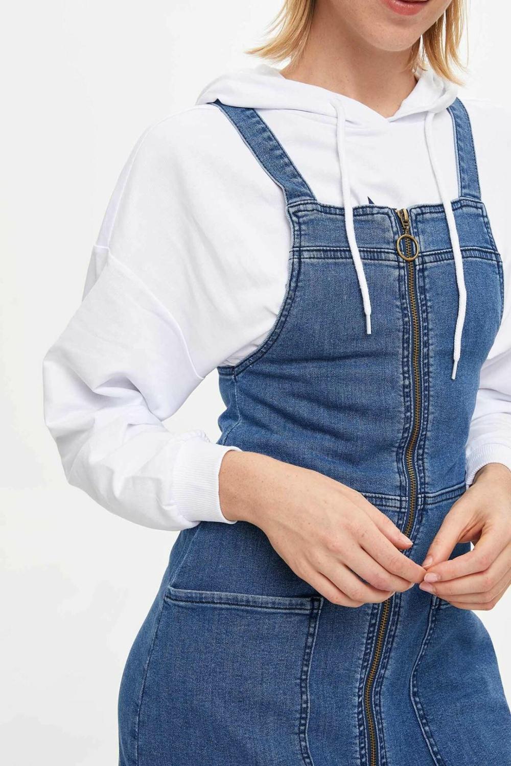 DeFacto Woman Jeans Short Dress Ladies Casual Sling Button Slim Dresses Female Denim Dress Summer - L4904AZ19HS: I6157AZ19AU / 34