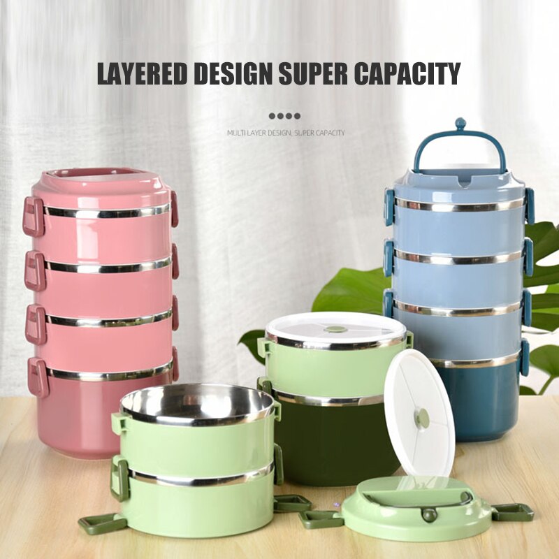 Rvs Lunchbox Voedsel Container 3 Layer Japanse Bento Lunch Box Voor Kinderen Draagbare Picknick Lekvrij Thermos Bento Box