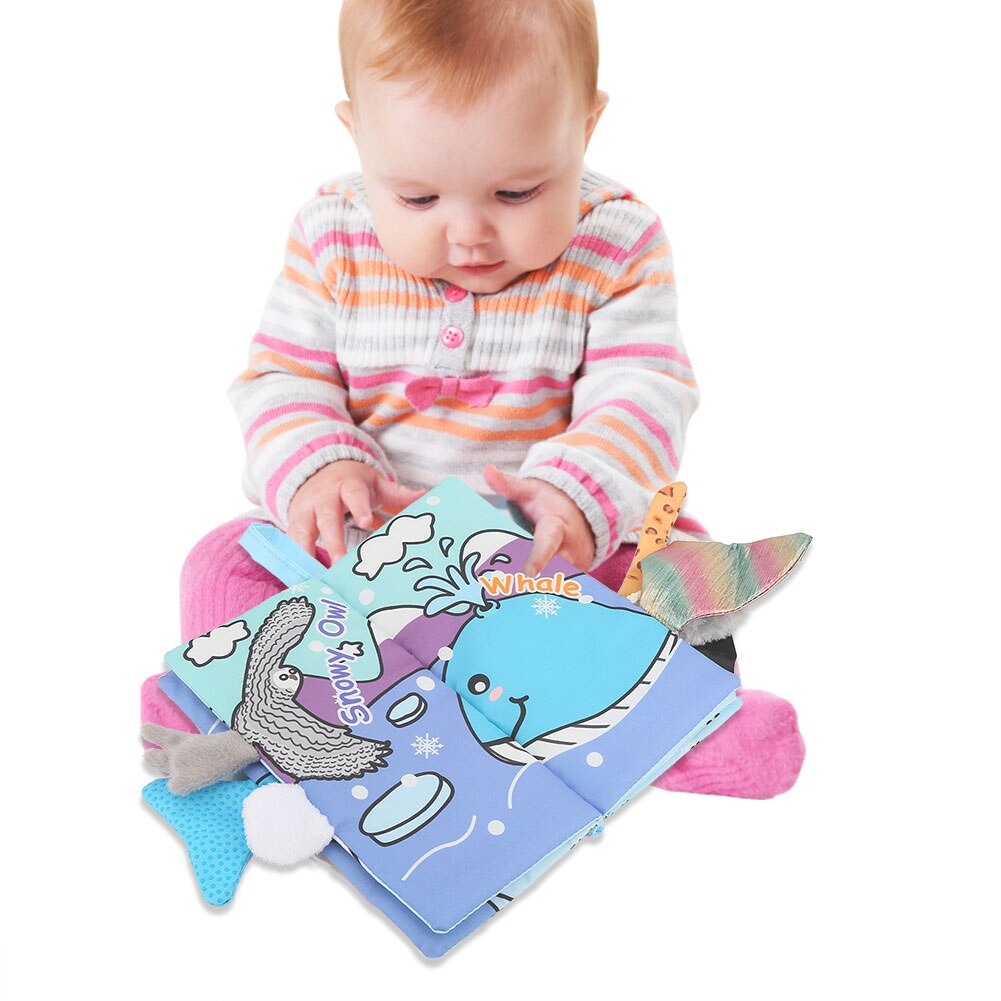 0-2 y frühfördernde lernhilfen babybuch frühpädagogik aktivität #39 tier- und schwanzbuch (blauer gletscher) weiches stoffmaterial