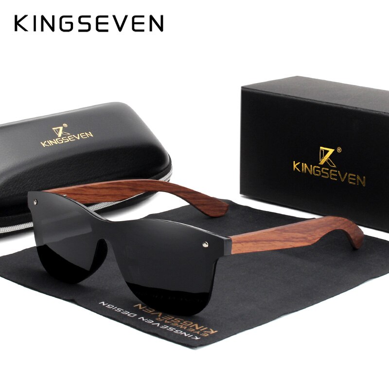 Kingseven óculos de sol de madeira natural masculino vintage clássico polarizado moda feminina elegante artesanal óculos de sol de madeira condução para homem: Preto
