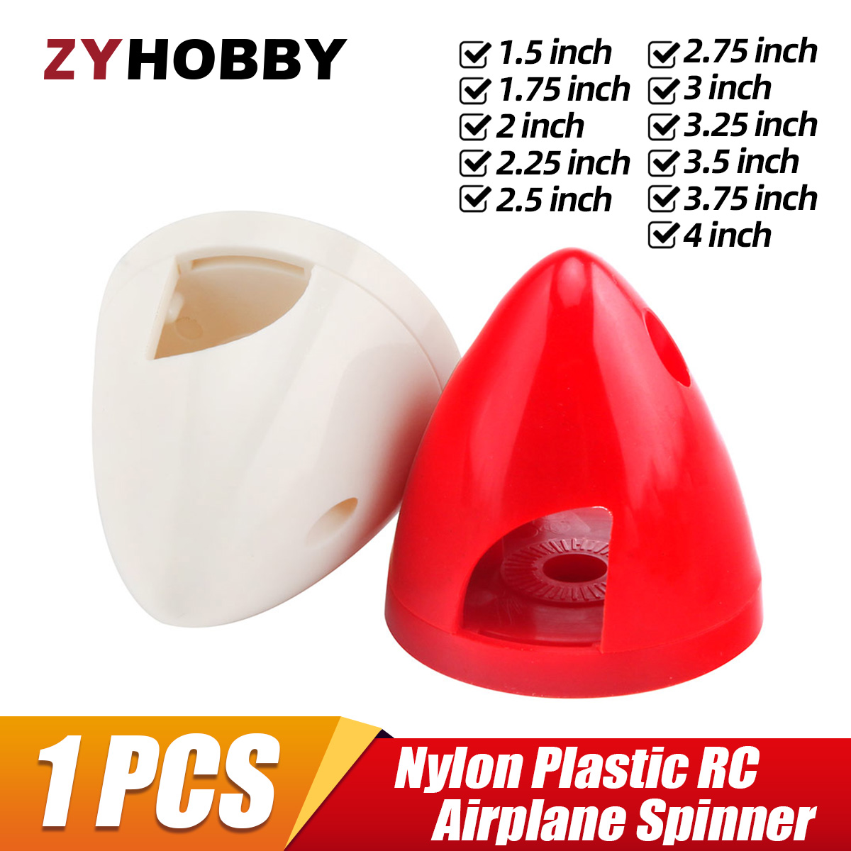 1 pieza de plástico de nailon RC avión hélice Spinner rojo/blanco 1,5 "/1,75"/2 "/2,25"/ 3 "/ 3,25 "/3,5"/3,75 "/4" pulgadas